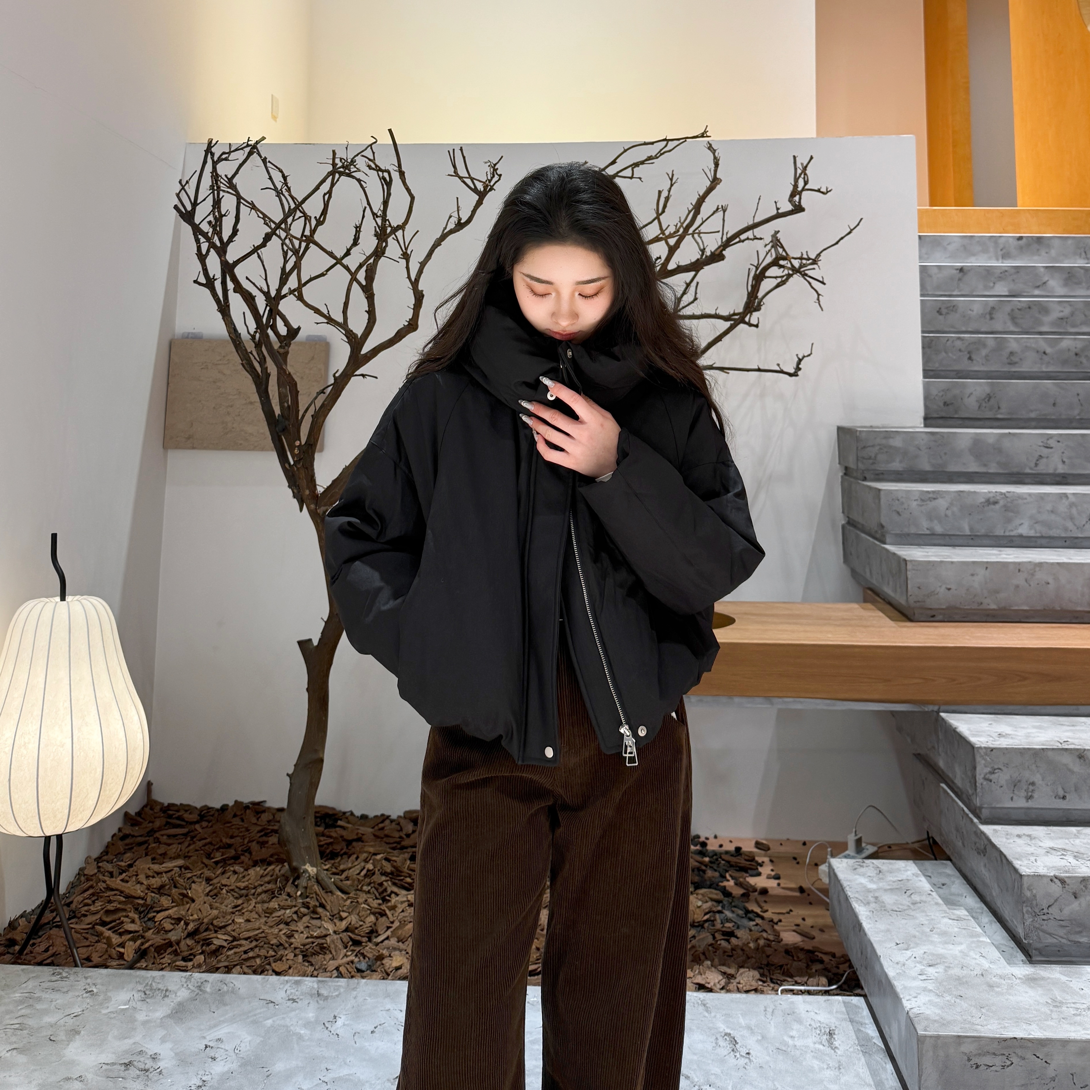 维纳亚丨Downplus-90鹅绒丨真丝中空纱蝙蝠袖鹅绒羽绒服-MY6443 - 图1