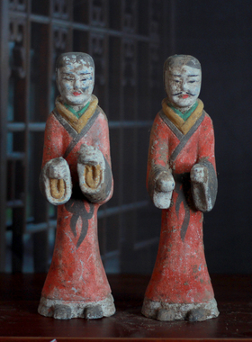 汉代仿古陶器人物彩绘陶俑摆件