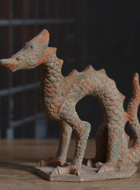 仿古彩绘陶龙摆件客厅龙补角青龙工艺品摆件生肖龙办公室装饰开业