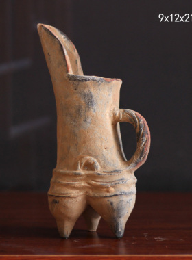 仿古陶器摆件大汶口灰陶器具炊具新石器文化陶鬶陶鬲陶土工艺品