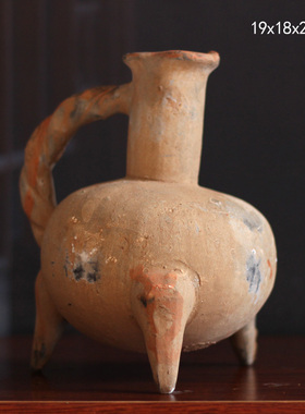 新石器大汶口文化炊具灰陶鸟喙形陶鬶陶鬲古典装饰仿古陶器摆件