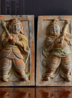 仿古陶器彩绘门神拓版砖雕装饰