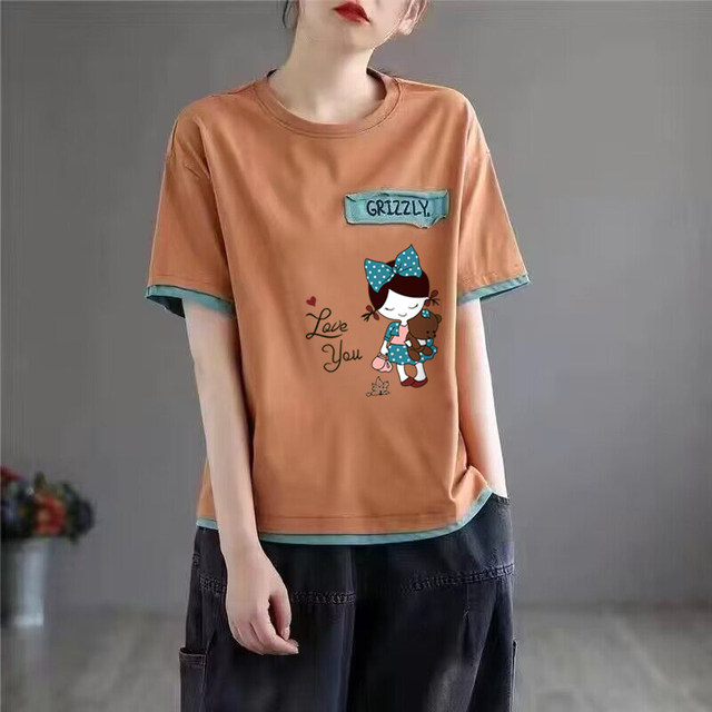 Pure cotton women's casual T-shirt summer loose slim top