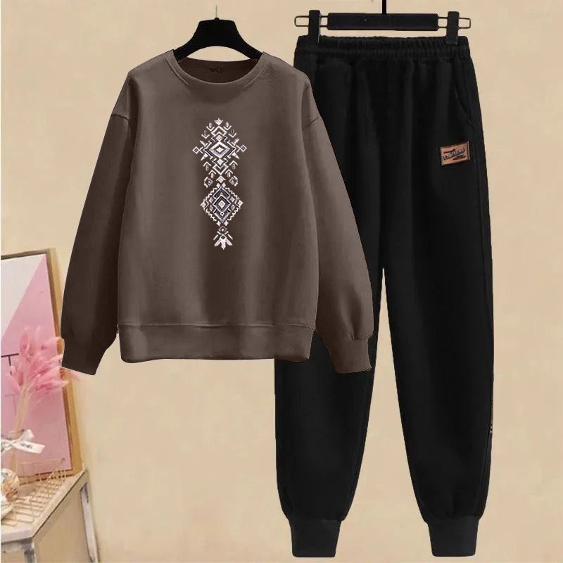 外贸出口清仓纯棉时尚休闲套装女秋冬宽松圆领卫衣阔运动两件套潮,淘宝优惠券,粉丝福利购,淘宝优惠卷