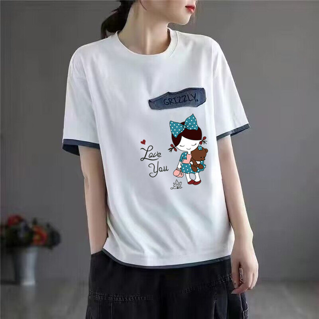 Pure cotton women's casual T-shirt summer loose slim top