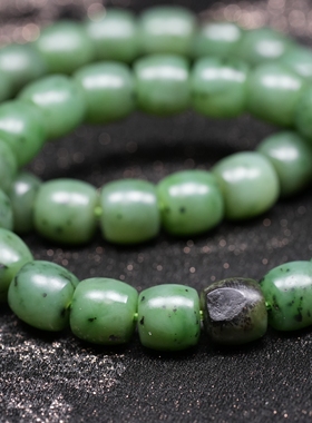 旷野的风。乌兰乌德碧玉籽料直切带皮10乘10毫米柔光手链