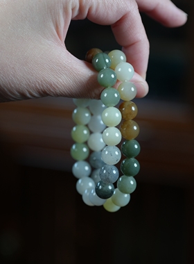 圆满。新疆且末和田玉多宝10毫米沙枣青黄玉黄金颗粒圆珠手链串