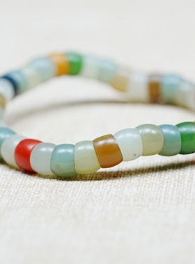 如琢如磨。和田玉多宝直切斜切精工猪大肠文玩手链串女 配证书