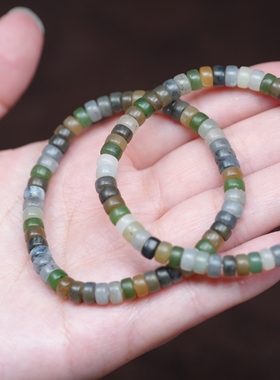 枯藤老树昏鸦。新疆和田玉楼兰三色药片6乘4多宝手链