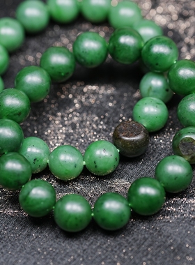 西伯利亚的春天。乌兰乌德碧玉籽料真皮12毫米圆珠手链