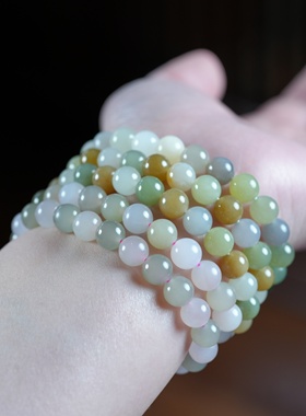 不到园林，怎知春如许？和田玉冰多宝藕粉蜂蜜水糖玉8毫米珠手链