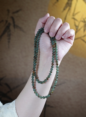 咏叹调。新疆沙枣青籽料和田玉全皮真枣红皮6毫米108颗多圈手项链