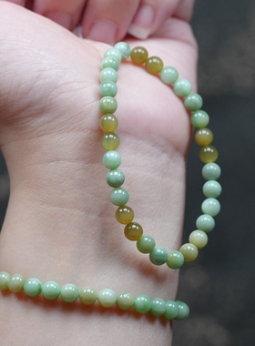 唐三彩。天然新疆且末黑羊洞碧玉6毫米多宝手链 配证书