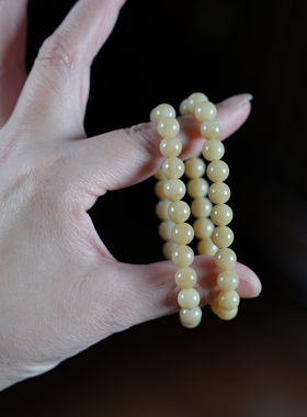 秋天的第一杯奶茶。野牛沟和田玉蜂蜜水微猫眼糖玉8毫米手链串女