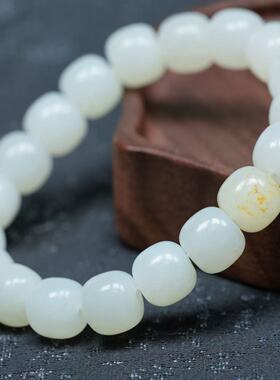 老料油膏体。新疆籽料和田玉羊脂白玉老型珠10乘9手链 配证书