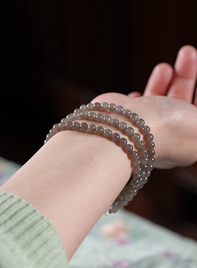 清欢如梦。冰底烟紫和田玉淡烟紫6毫米108颗多圈手项链