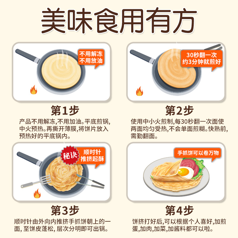 粮全其美原味手抓饼正品旗舰店半成品葱油煎饼面饼皮学生儿童早餐