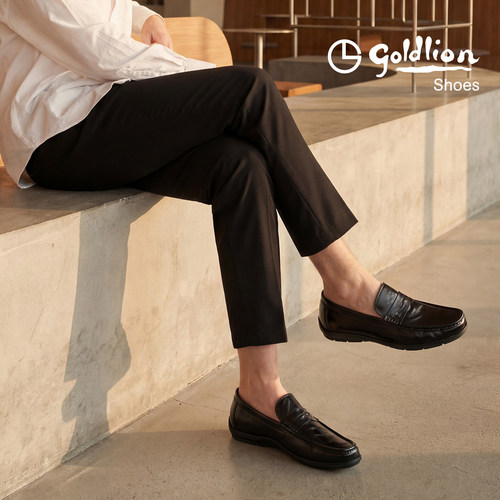 Goldlion男鞋2026春夏季新款商务休闲真皮豆豆鞋一脚蹬黑色套脚鞋 - 图3