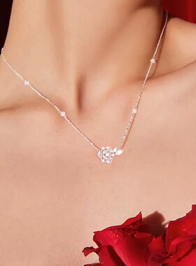 宝丽儿玫瑰之约项链女纯银轻奢小众设计高级感锁骨链送女友礼物