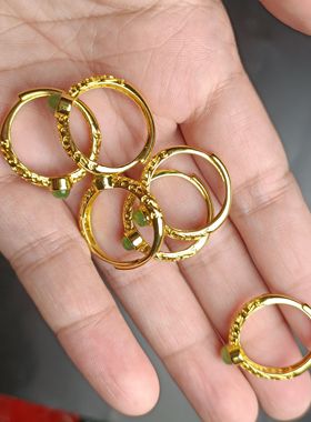 天然新疆和田玉碧玉戒指活口古法金指环