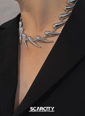 潮酷荆棘小辣椒造型项链女小众嘻哈冷淡风毛衣链银色尖锥螺旋男女