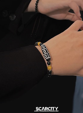 民族风玛瑙陶瓷天珠男生项链编织松紧绳手链女小众设计嘻哈毛衣链