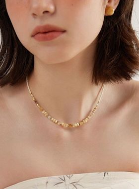 秋冬天然石串珠项链女款2025新款高级感小众轻奢复古叠戴钛钢颈链