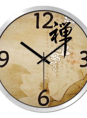摩门寺庙禅字书法中式风挂钟客厅