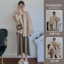 Next Kiss Pregnant Woman Suit Autumn Dress Superior Knit Cardigan Fall Casual Sweater Dress two sets