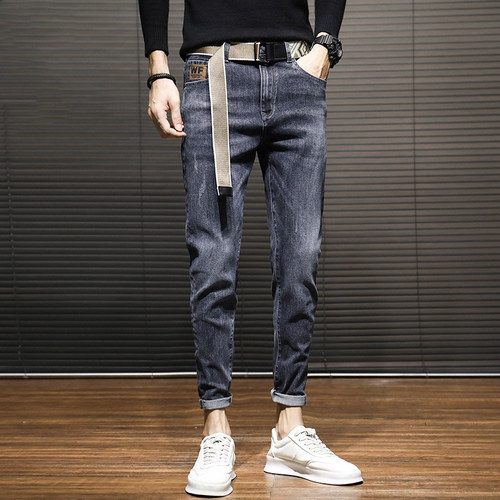 春秋季韩版高街直筒牛仔裤男学生潮流小脚休闲长裤宽松百搭修身裤 - 图0
