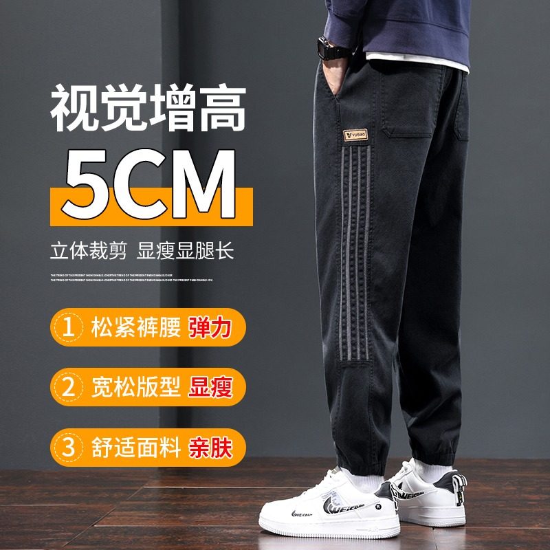 2026新款秋冬加绒条纹牛仔裤男款潮牌水洗休闲潮流宽松百搭哈伦裤,淘宝优惠券,粉丝福利购,淘宝优惠卷