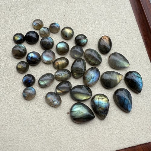 天然拉长石椭圆圆形水滴戒面diy镶嵌戒指手链项链饰品半成品配件 - 图0