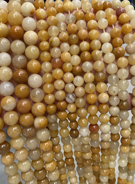 天然老黄玉圆珠散珠子半成品