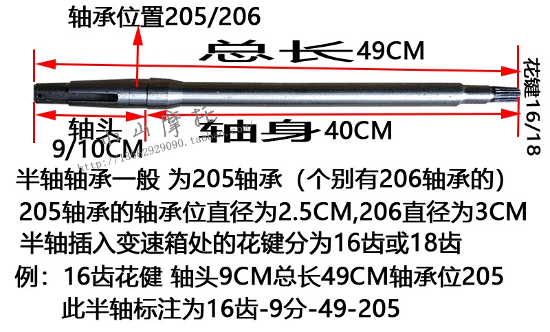 电动三轮车后轿 后轮半轴18齿10分头6205轴承左右半轴芯 传动轴 - 图2