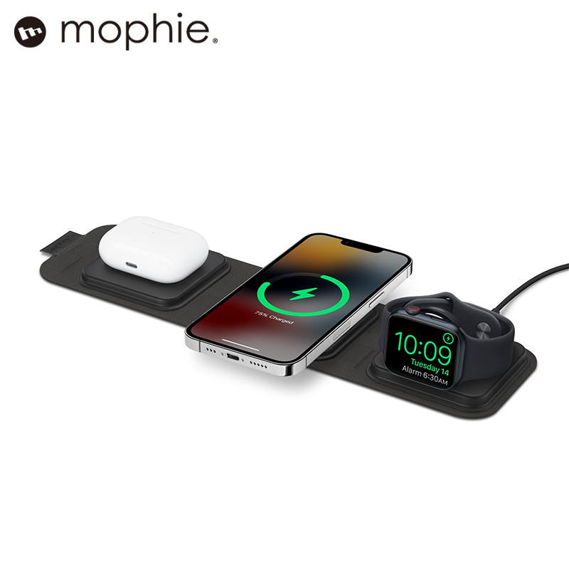 mophie摩尔菲适用苹果15pro三合一无线充电器iPhone14max13手机magsafe磁吸applewatch s8 Ultra充电底座折叠