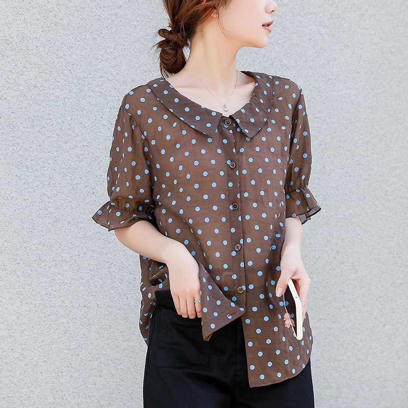 波点女喇叭袖2020夏新款显瘦衬衫 碧沁伊人衬衫
