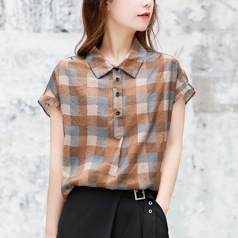 格子女半袖2020夏季新款宽松衬衫 碧沁伊人衬衫
