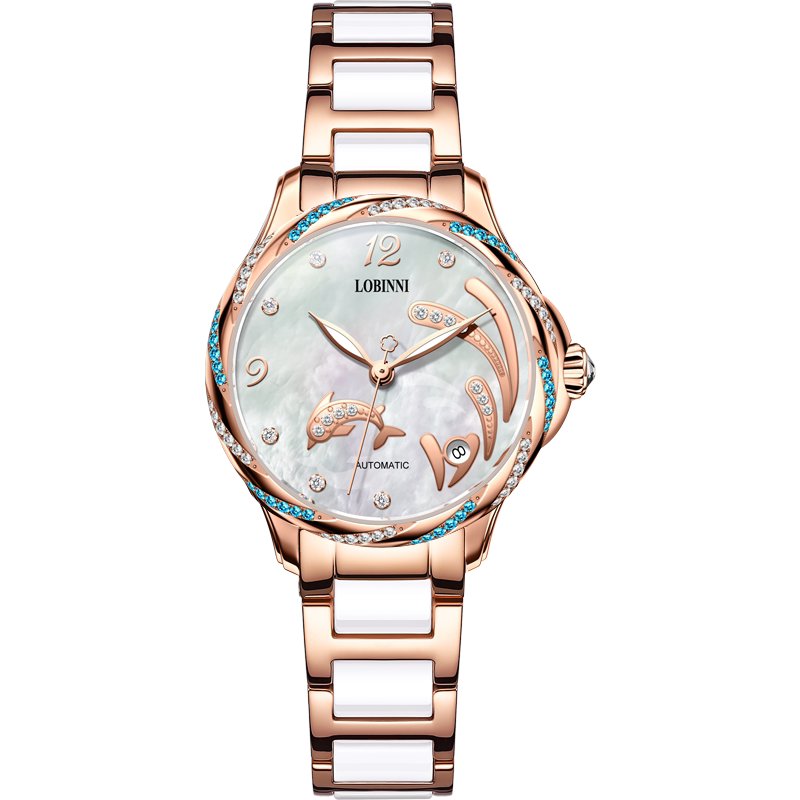 罗宾尼十大正品陶瓷女士女款机械表 lobinni钧驰国产腕表