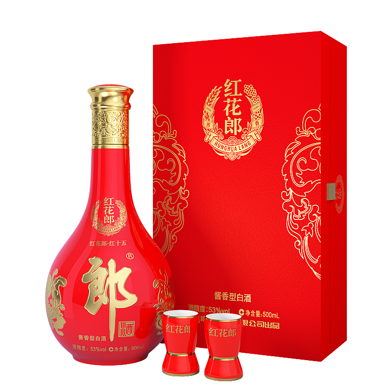 [多仓速发]郎酒红花郎酒十五(15) 礼盒装 53度酱香型白酒500mL