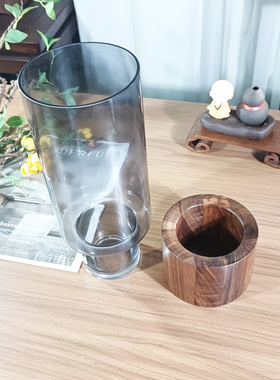 黑胡桃木底托花瓶中式轻奢创意