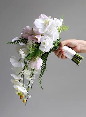 瀑布新娘多巴胺色系仿真花花束晨袍婚纱拍摄手捧花拍照道具手拎花