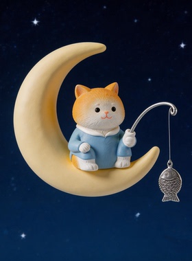 可爱小猫钓鱼造景摆件鱼缸鱼池装饰微景观庭院造景创意小动物摆件