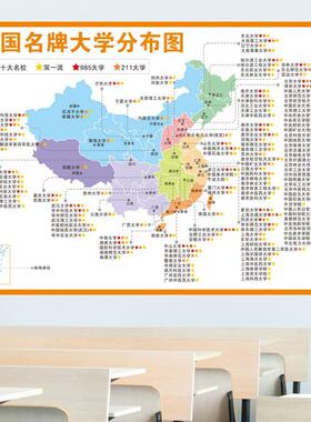 全国重点高校分布图高中班级文化墙励志装饰画985211大学地图墙贴