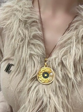 2025周家同款镶钻镂空铜币串钱龙编绳项链女士古法时尚中式毛衣链