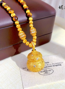 2025手作高保色镶钻爆闪香囊葫芦吊坠招财虎眼石项链新女式毛衣链