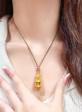 金店同款古法沙金算盘醒狮吊坠黄金色衣链男女随身佛挂坠锁骨项链