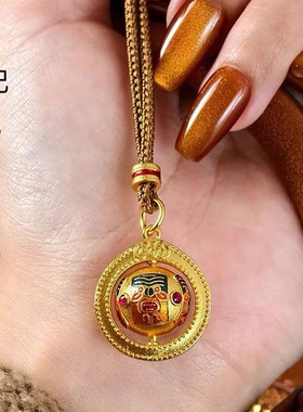 新中式黄金色古法沙金扎基拉姆守护神吊坠女时尚轻奢复古锁骨项链