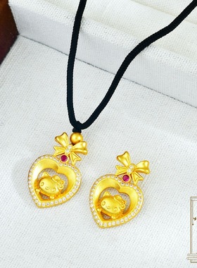 黄金色沙金diy配件轻奢镶钻蝴蝶结爱心凯蒂猫吊坠女项链ins锁骨链