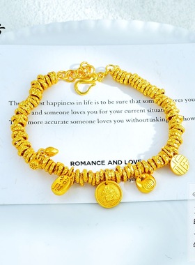 金店同款古法黄金色沙金招财胖福财神盘缠手链新女式国潮设计手串