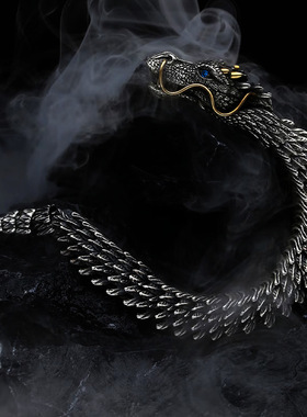 2025男歌手中国风复古镀银龙手链霸气个性龙骨手环男潮流个性手饰